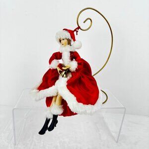 Vintage Marshall Fields Shopping Girl Christmas Ornament Red Satin Dress RARE